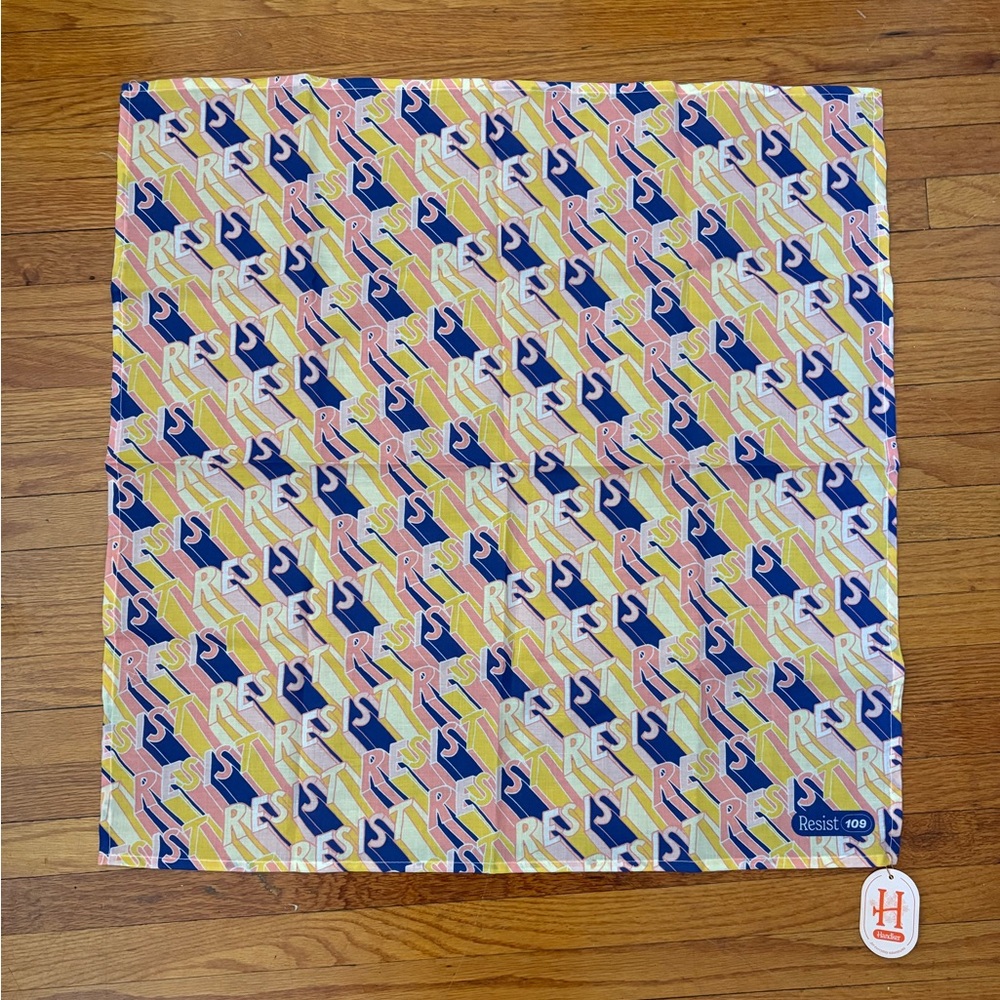 Handker 109 Resist Patterned Pink, Yellow, & Blue Cotton Bandana